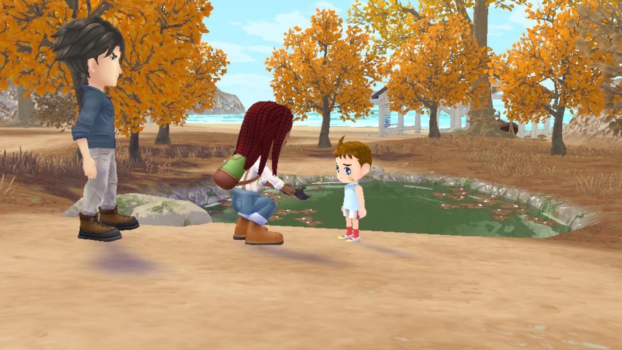 Nyasha's character talking to Hugh from Story of Seasons a wonderful life with Matthew behind her